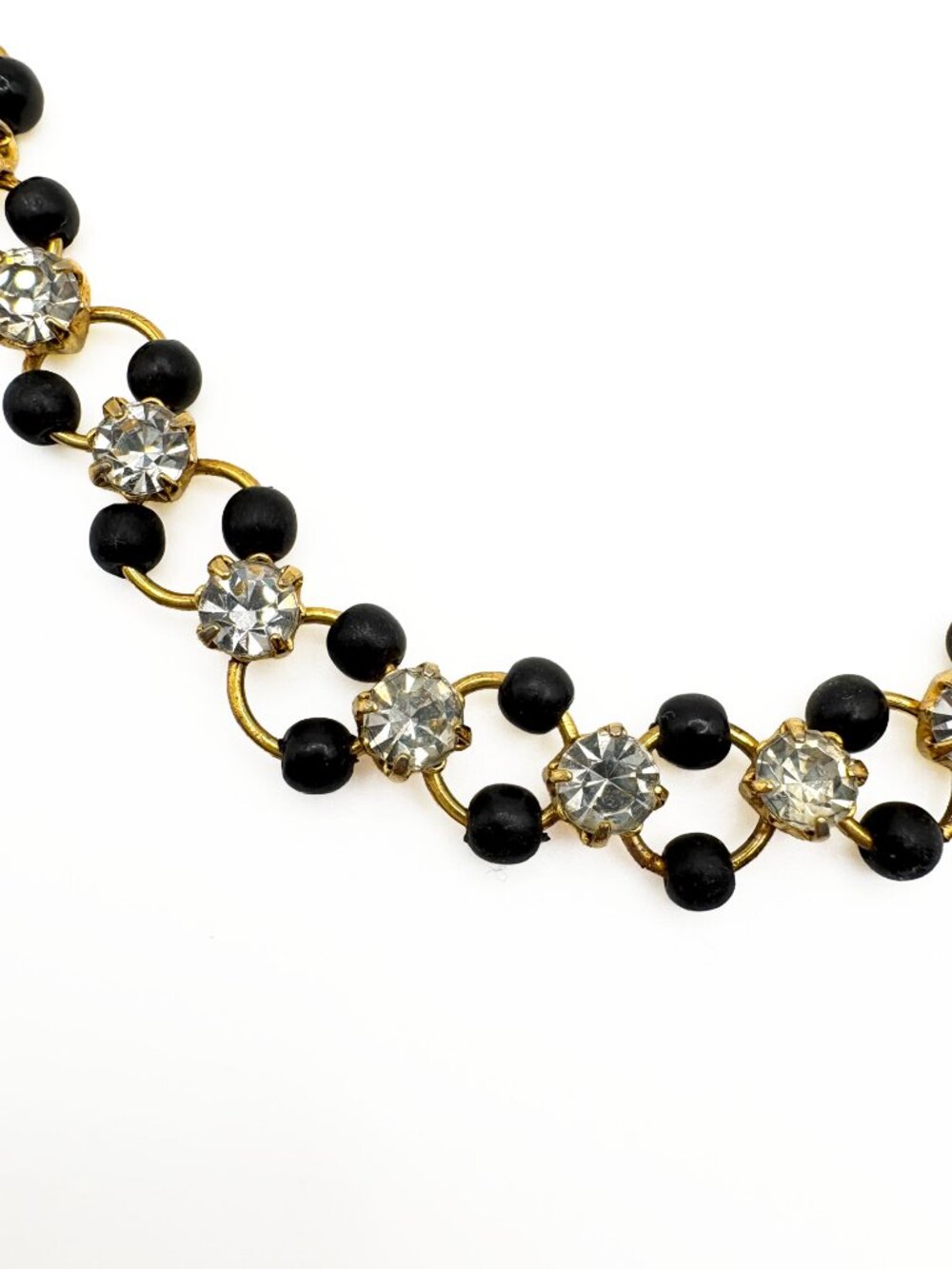Vintage 1980s Black Bead and Rhinestone Choker Necklace - Picture 4 of 6